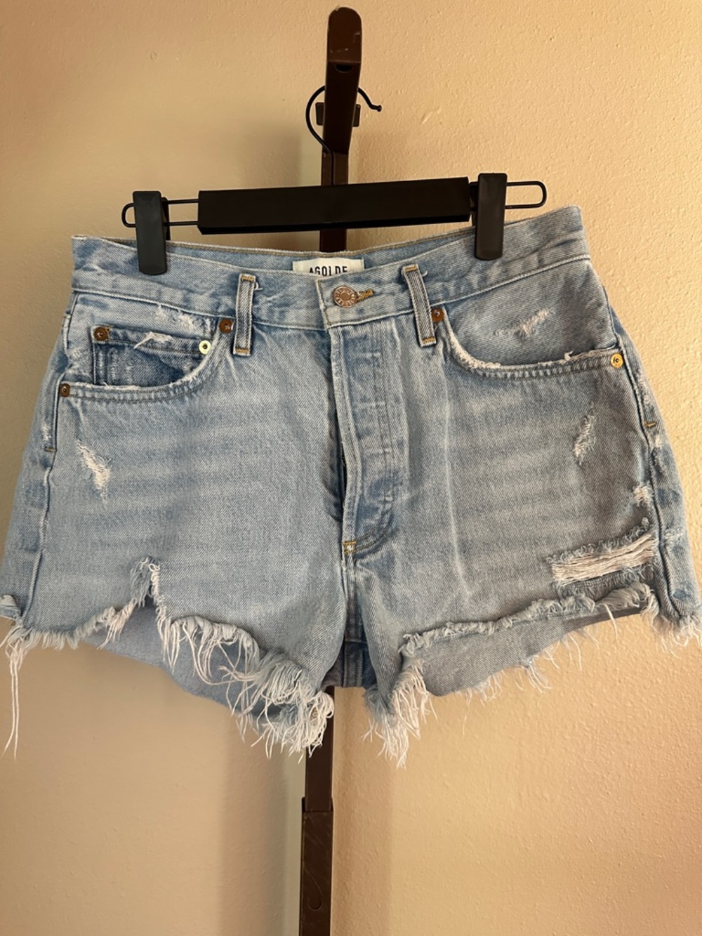 Agolde Parker Light Wash Frayed Denim Cutoff Shorts 26 EUC